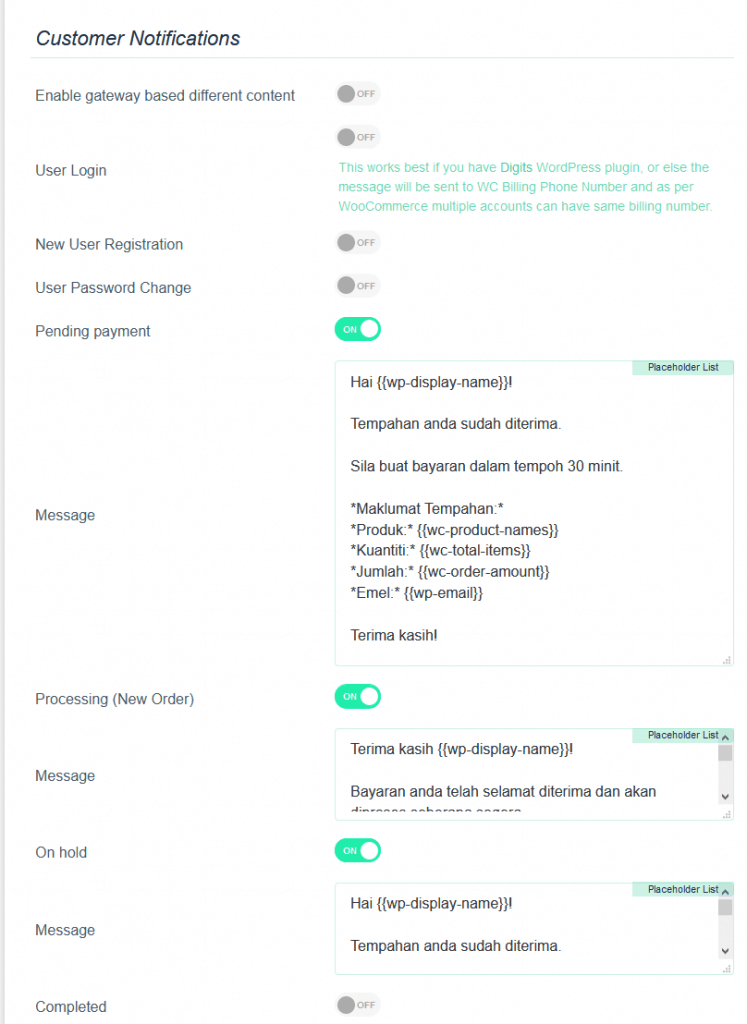 Customer Notification